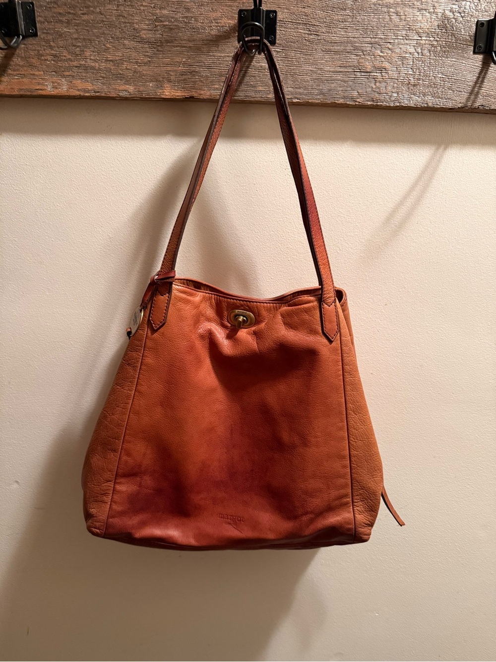 MARGOT New York Women’s Marcy Tote Brown Soft Genuine Leather Hobo Purse EUC